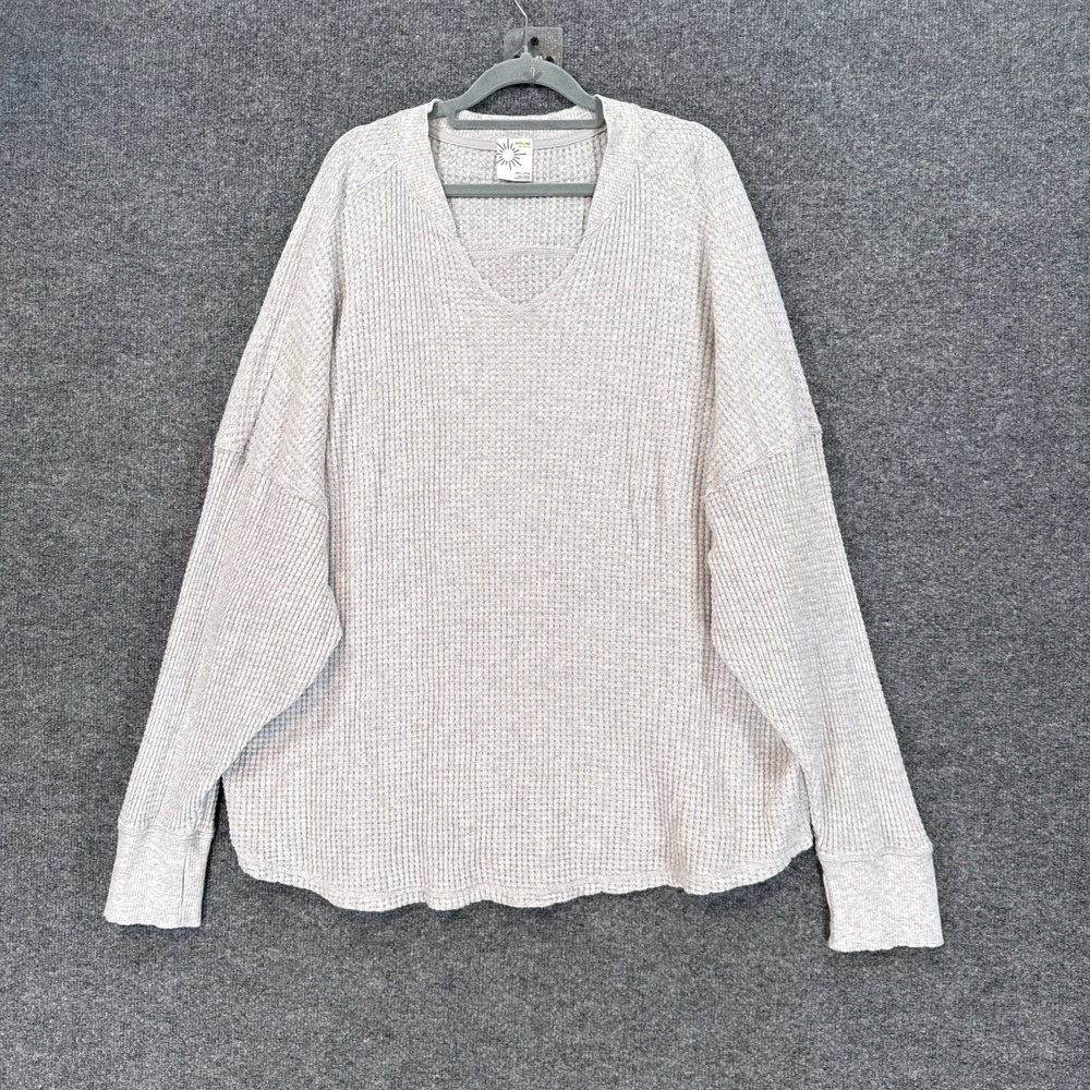 Offline by Aerie Shirt Womens XXL Gray Waffle Knit Oversized Thermal Vneck